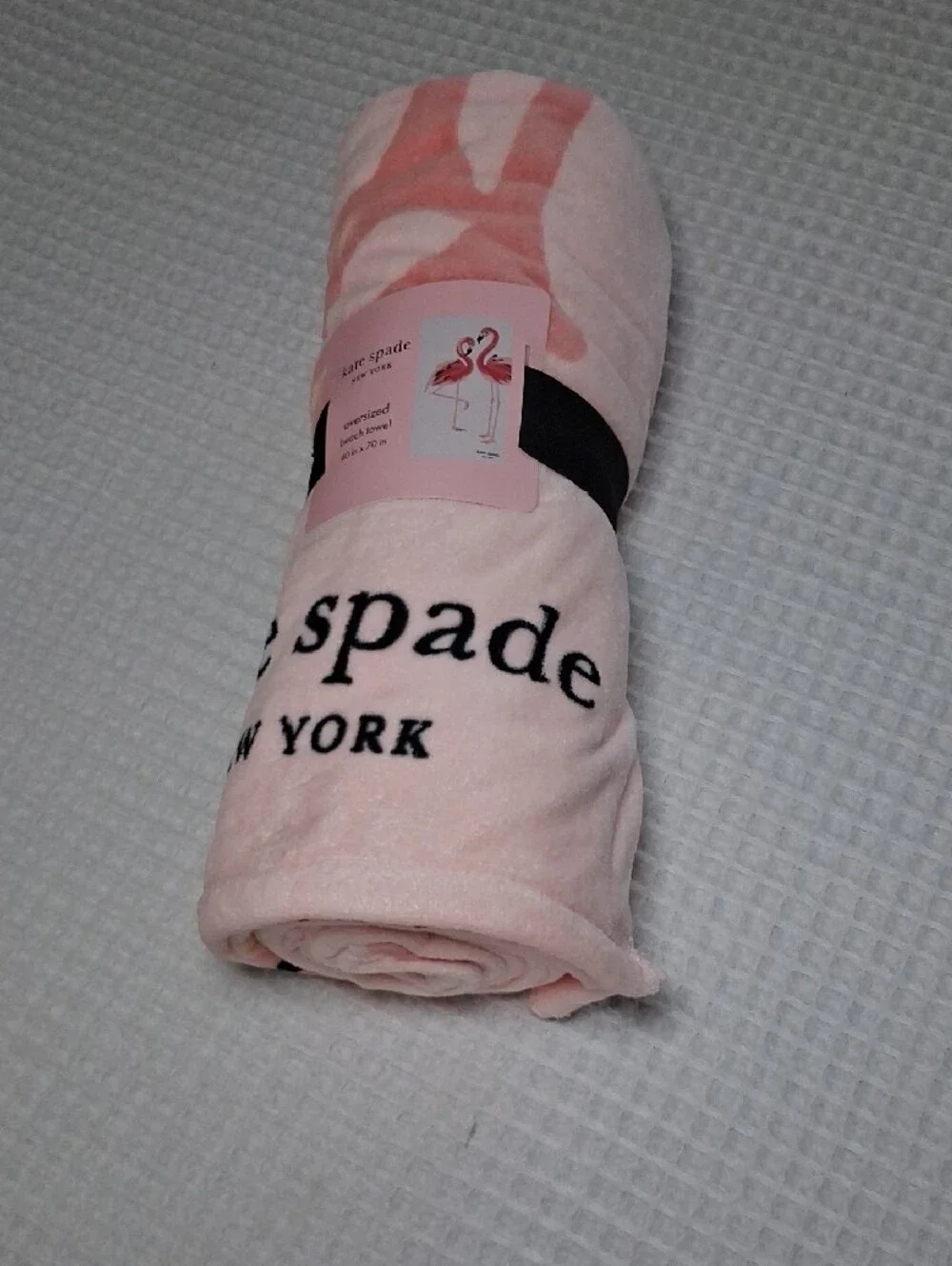 Kate Spade Pink Flamingo Oversized Beach Towel with Red Flamingo Accents 40x70