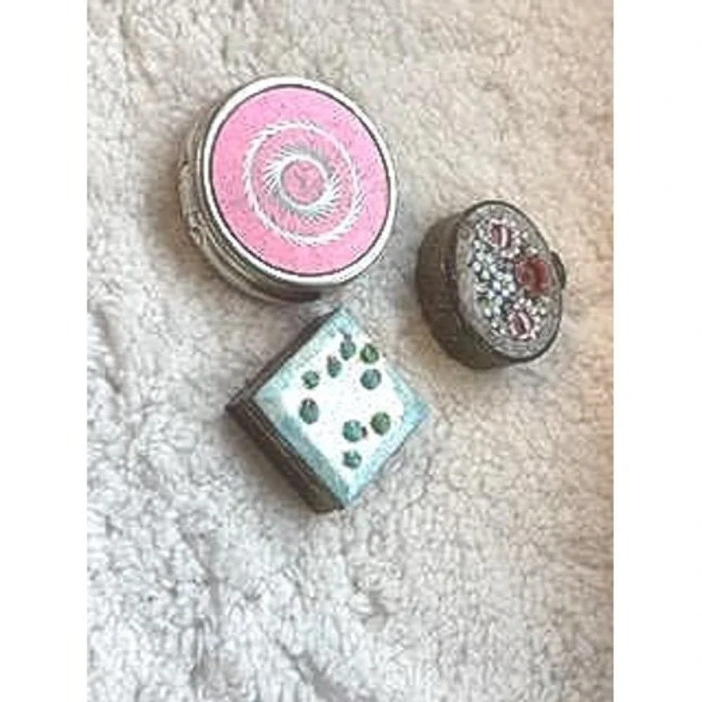 Vintage Pill Box Compact Set of 3 Guilloche Enamel Italian Micro Mosaic