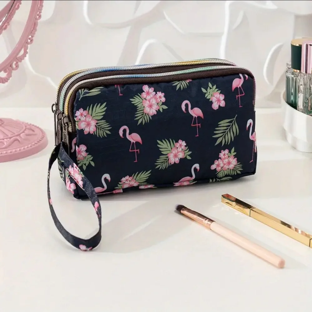 Flamingoes Cosmetic Bag Double Zippered Organizer Wallet