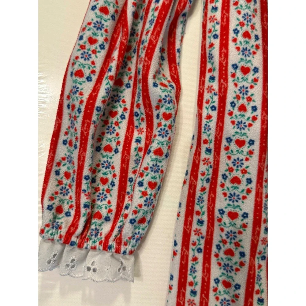 Lanz of Salzburg Kids Red White Fleece Nightgown Size 6 6X Traditional Modest