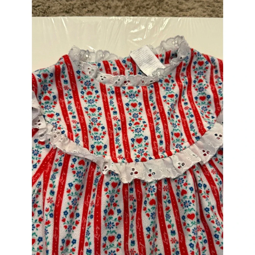 Lanz of Salzburg Kids Red White Fleece Nightgown Size 6 6X Traditional Modest
