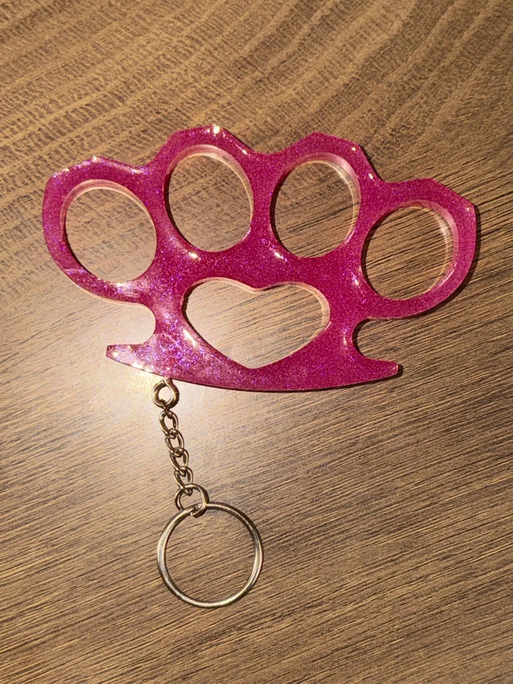 Pink Glitter Heart Knuckle Keychain