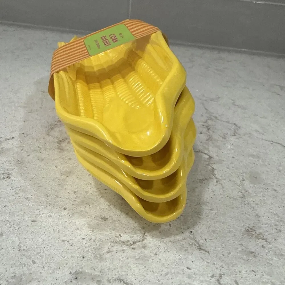 Set of 4 Corn on the Cob Trays Dishes Holders Yellow Heavyweight Melamine NEW