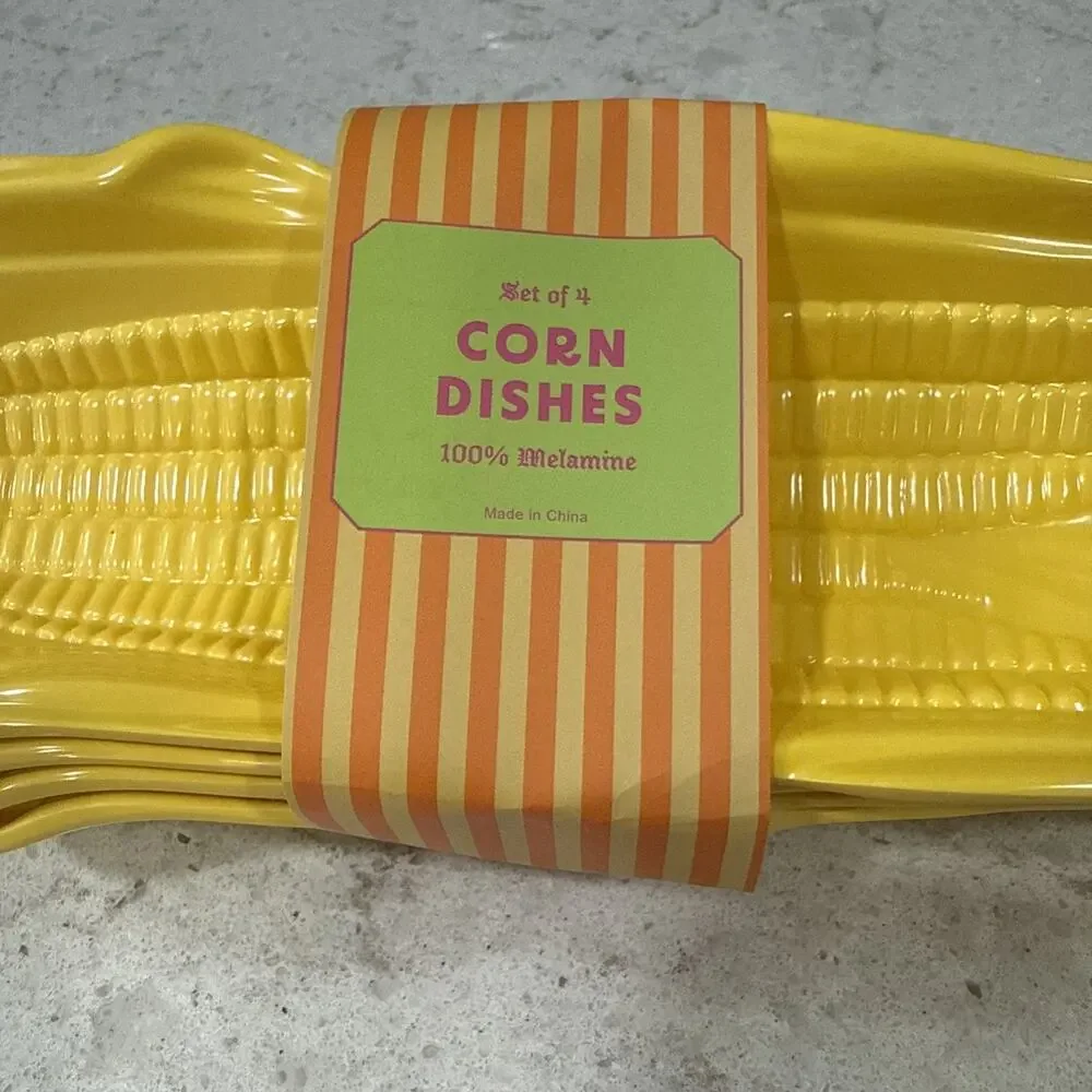 Set of 4 Corn on the Cob Trays Dishes Holders Yellow Heavyweight Melamine NEW