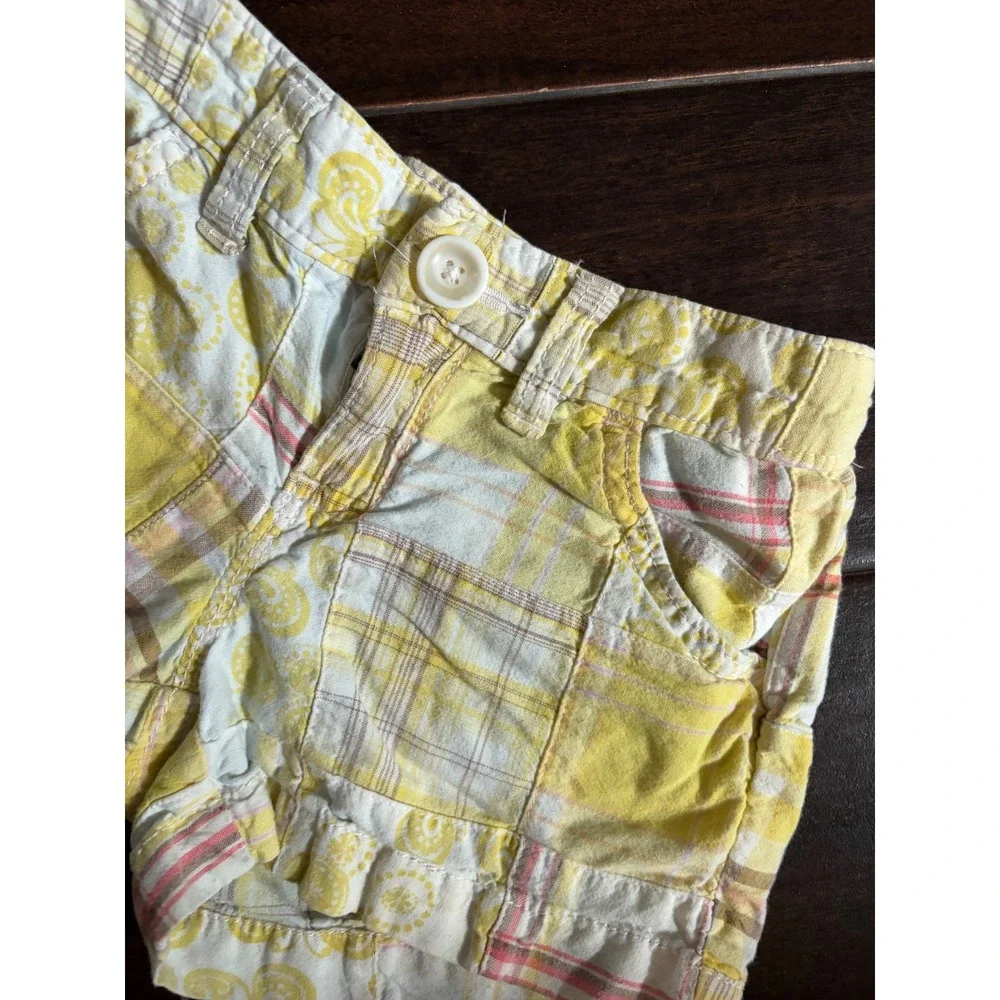 Old Navy Girls Yellow Plaid Paisley Patchwork Shorts Y2K Size 6