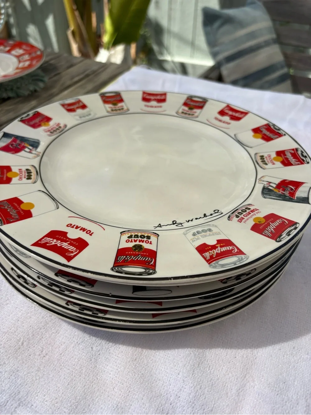 Set of 6 ANDY WARHOL POP ART CAMPBELL’S SOUP Cans 10.5” White Dinner Plate BLOCK