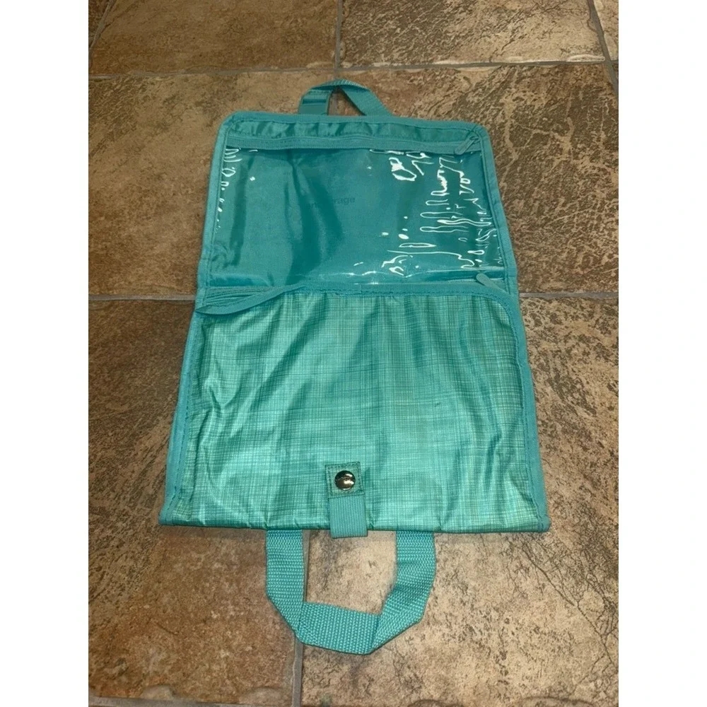 Thirty-One Teal Crosshatch Fold Up Family Organizer Hanging Travel Makeup Bag