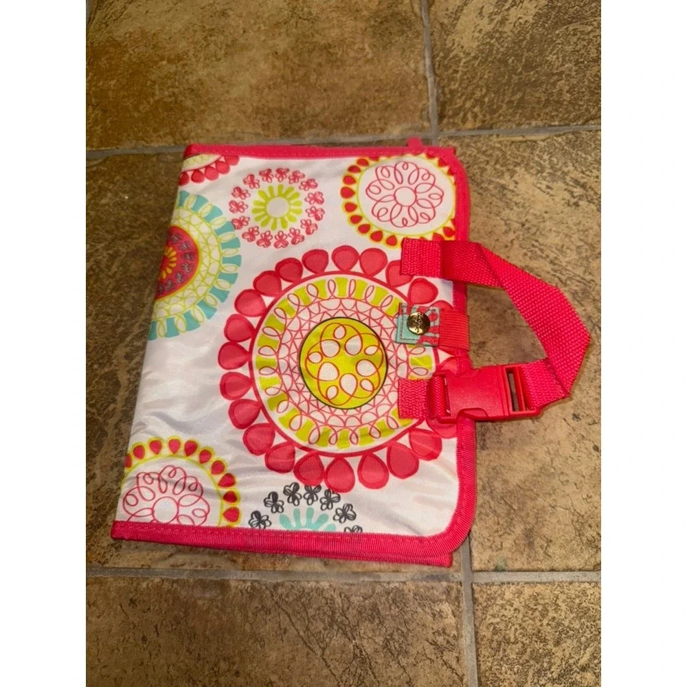 Thirty-One Fold Up Travel Organizer Pink Medallion Floral Makeup Bag Case