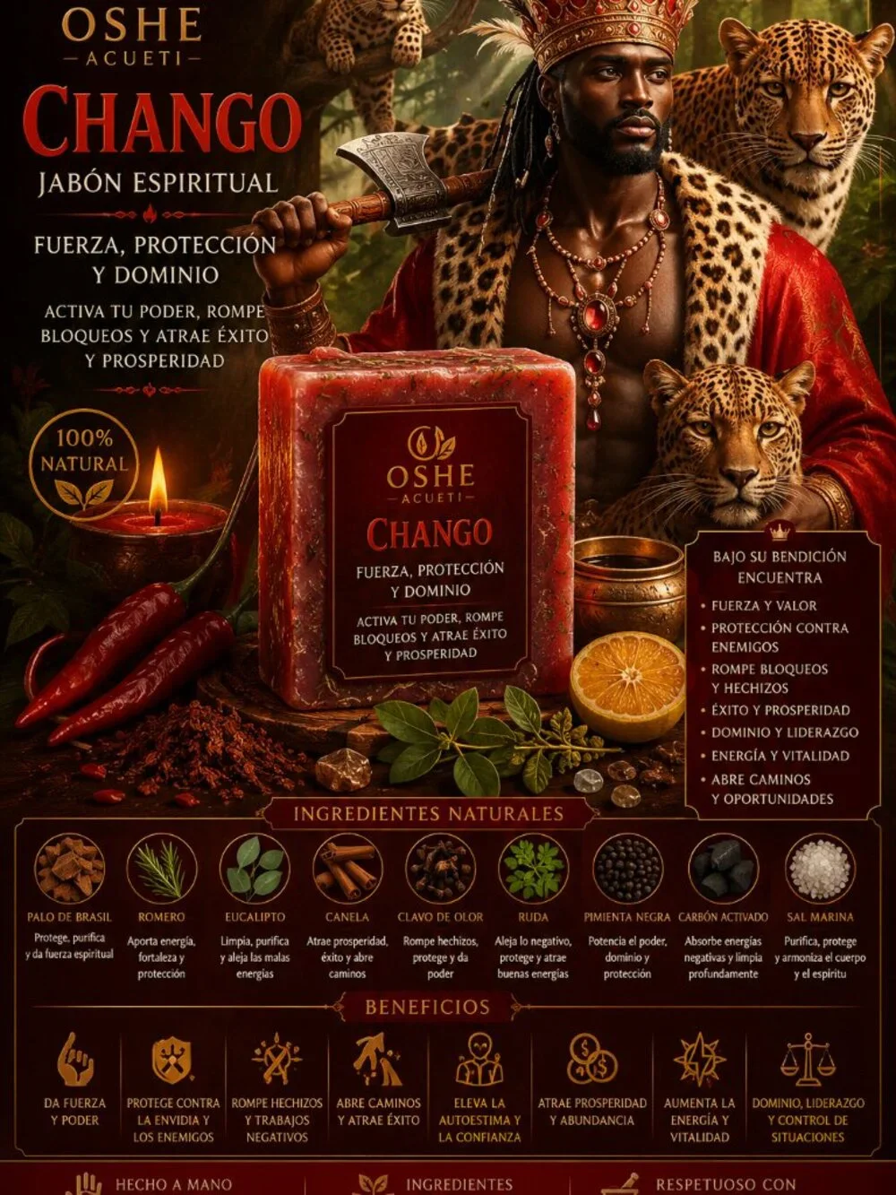 OSHE ACUETI Jabón Artesanal Unisex Changó 130 g