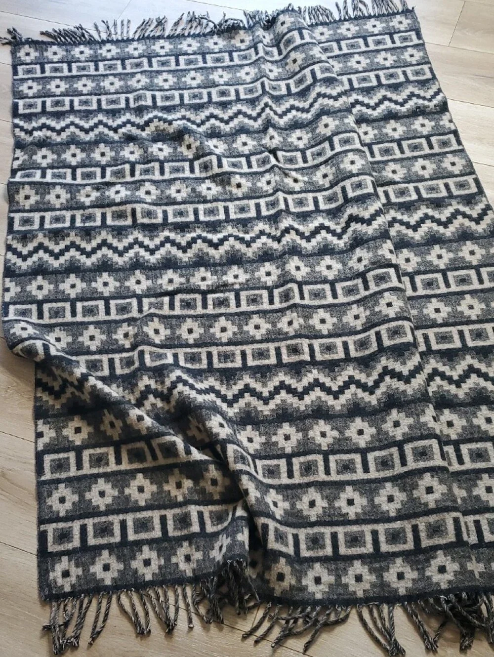 Vintage 60's Marangani Alpaca Throw Blanket Wool Aztec Print