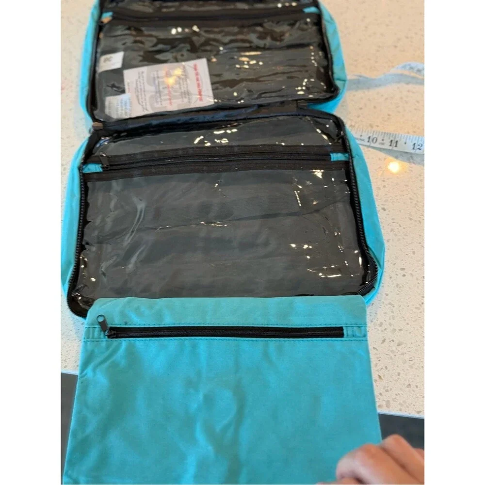 Teal Quilted Cosmetic Bag with Front Pocket
