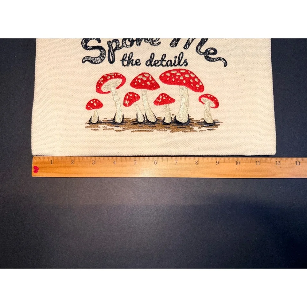 Spore Me the Details Mushroom Embroidered Canvas Pouch Cream