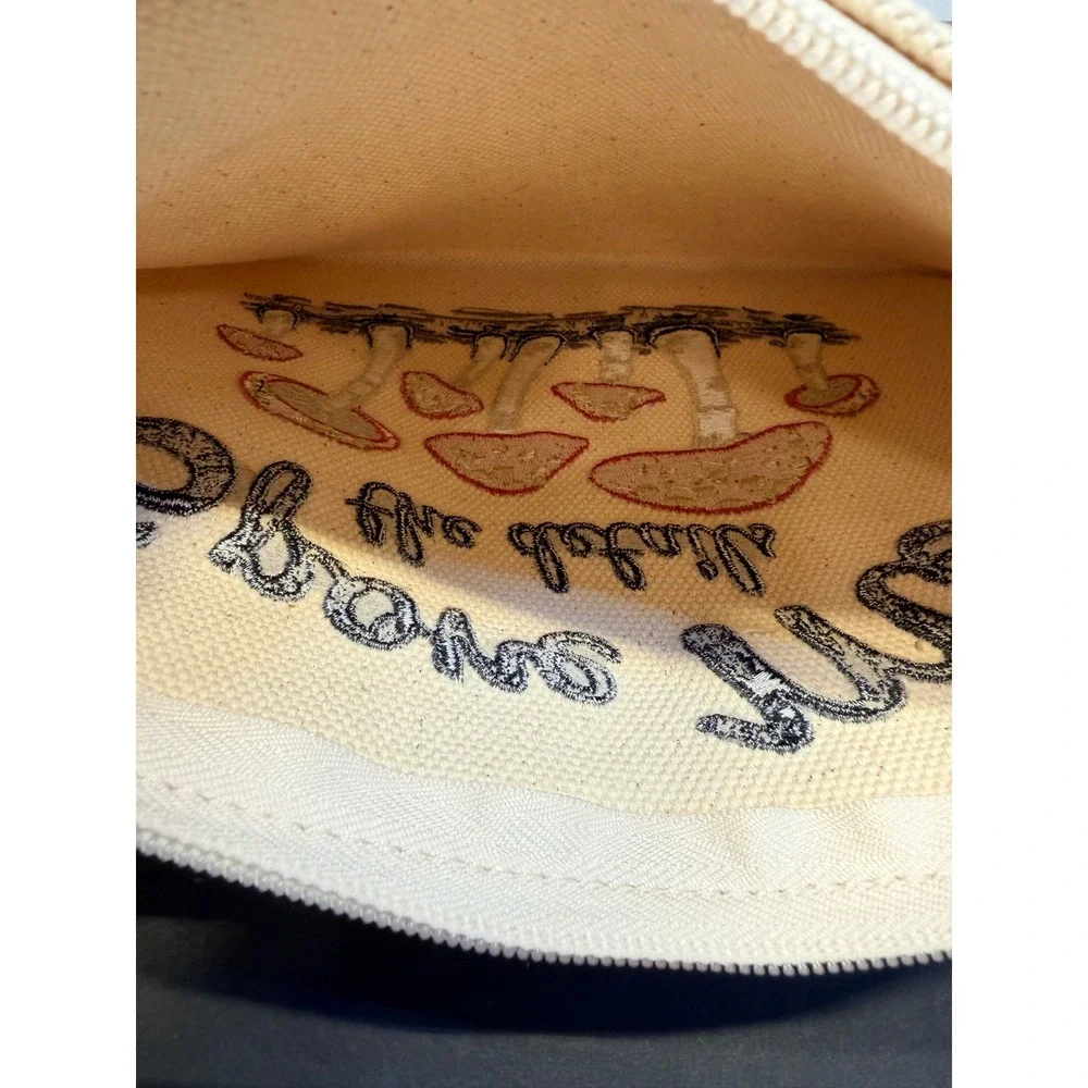 Spore Me the Details Mushroom Embroidered Canvas Pouch Cream