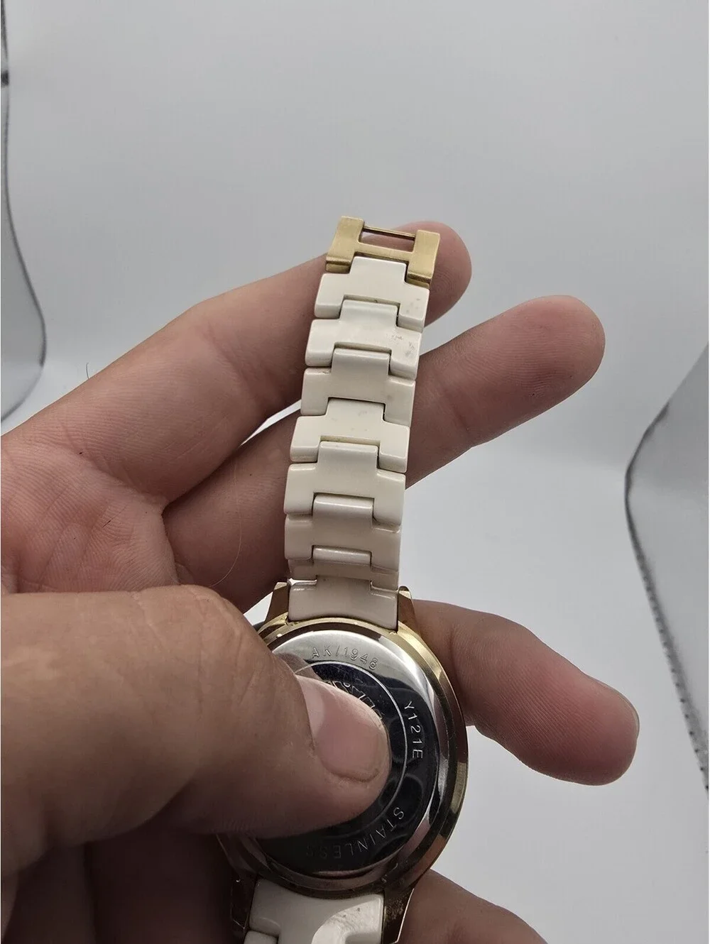 Anne Klein AK/1948 Women’s Quartz Analog Watch Gold Tone Case White Ceramic