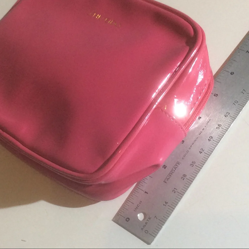 Shiseido Hot Pink Square Cosmetic Case Makeup Bag Zip Closure Satin Lined