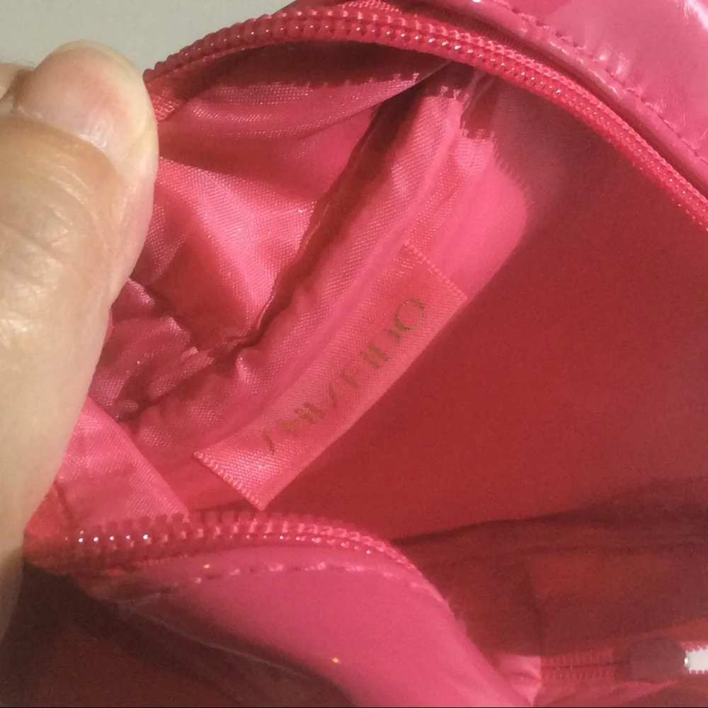 Shiseido Hot Pink Square Cosmetic Case Makeup Bag Zip Closure Satin Lined
