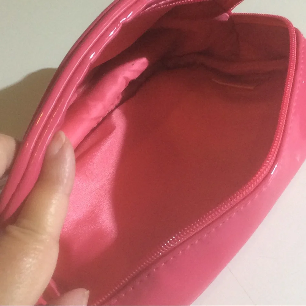Shiseido Hot Pink Square Cosmetic Case Makeup Bag Zip Closure Satin Lined