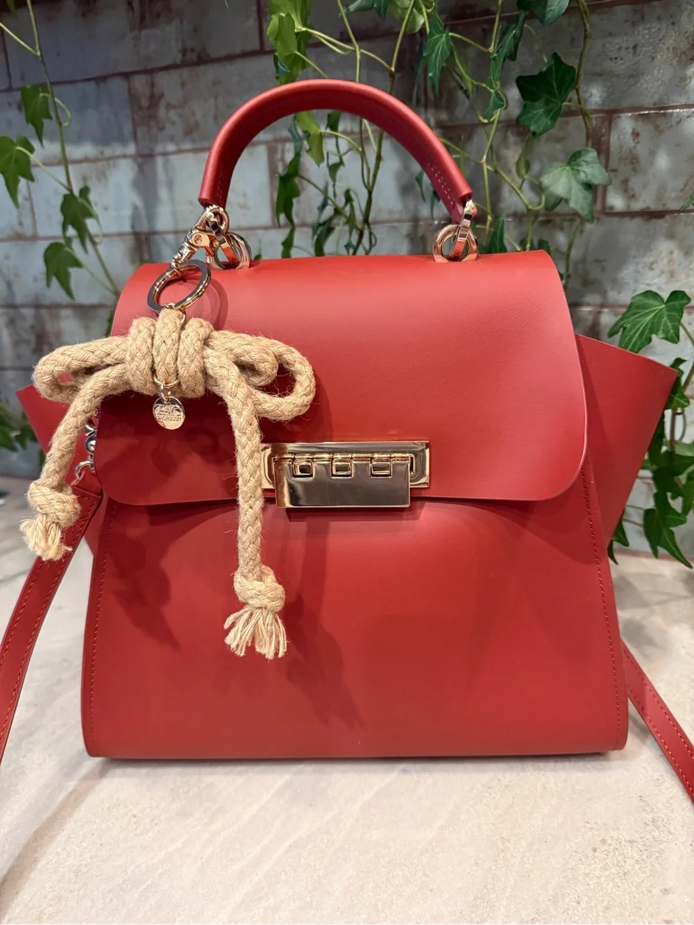 ZAC Zac Posen Eartha Leather Satchel Red Terracotta Gold Hardware