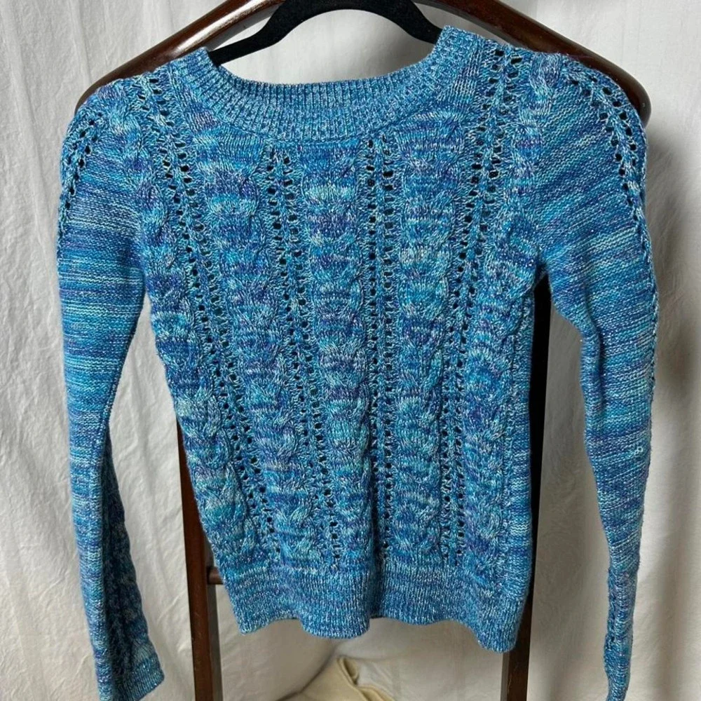 Justice Girls Metallic Knit Sweater Girls Youth Size‎ 10 Blue Long Sleeve