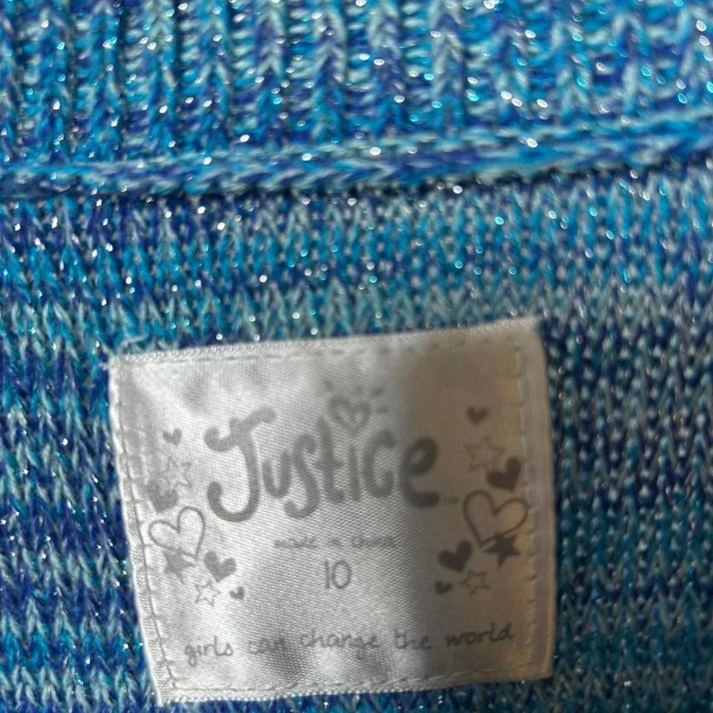 Justice Girls Metallic Knit Sweater Girls Youth Size‎ 10 Blue Long Sleeve