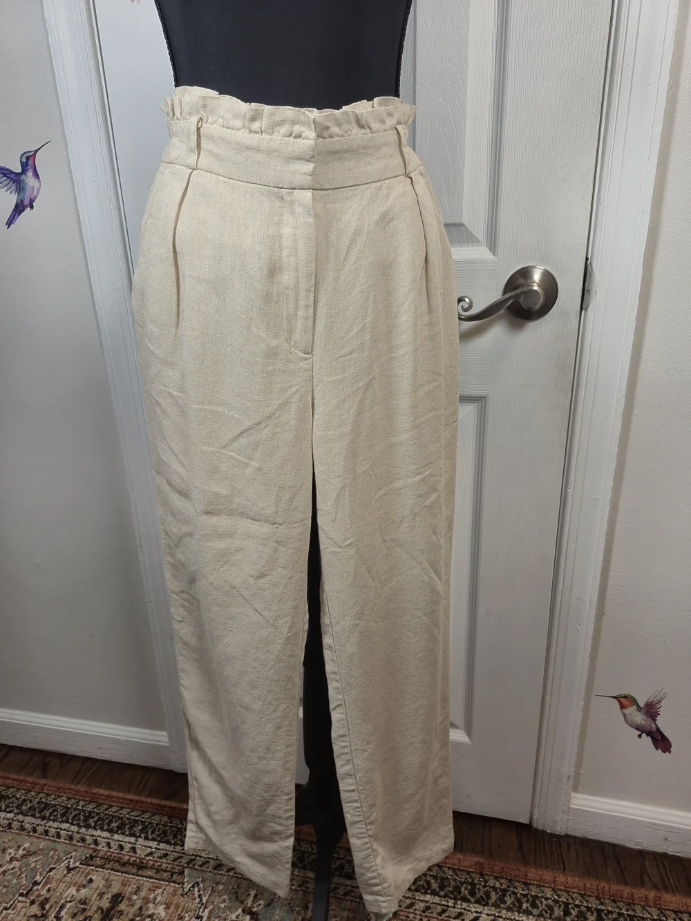 HAVE Linen Blend High Rise Paperbag Tapered Pants - Tan Beige M