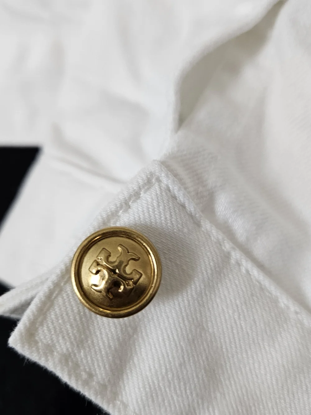 Tory Burch White Denim Button-Up Jacket with Gold Hardware