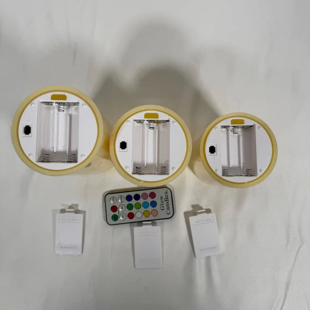 Glow Candles LED Pillar Candles Cream Color Changing Remote Set of 3