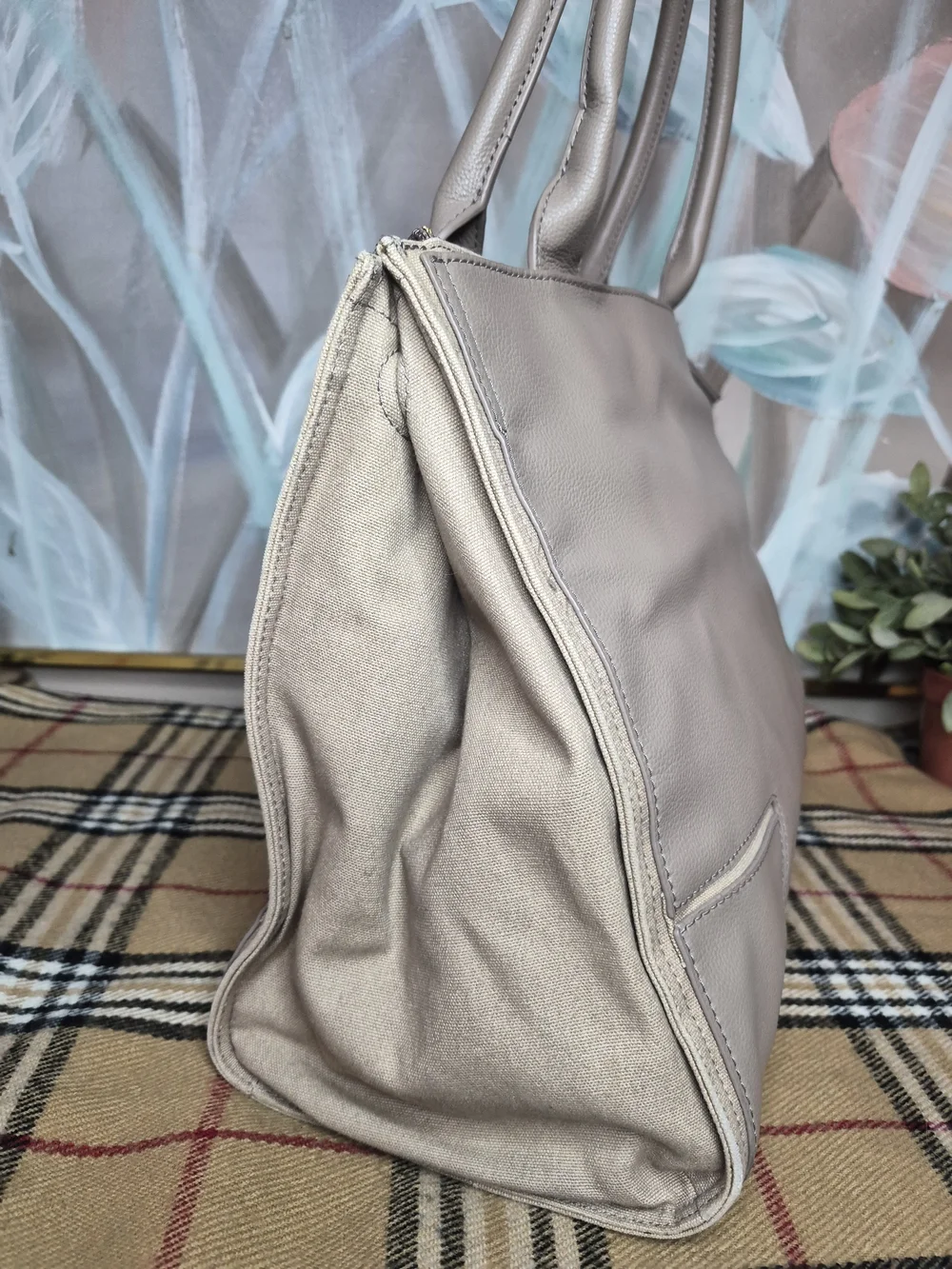 Tory Burch Taupe Leather Tote Shoulder Bag