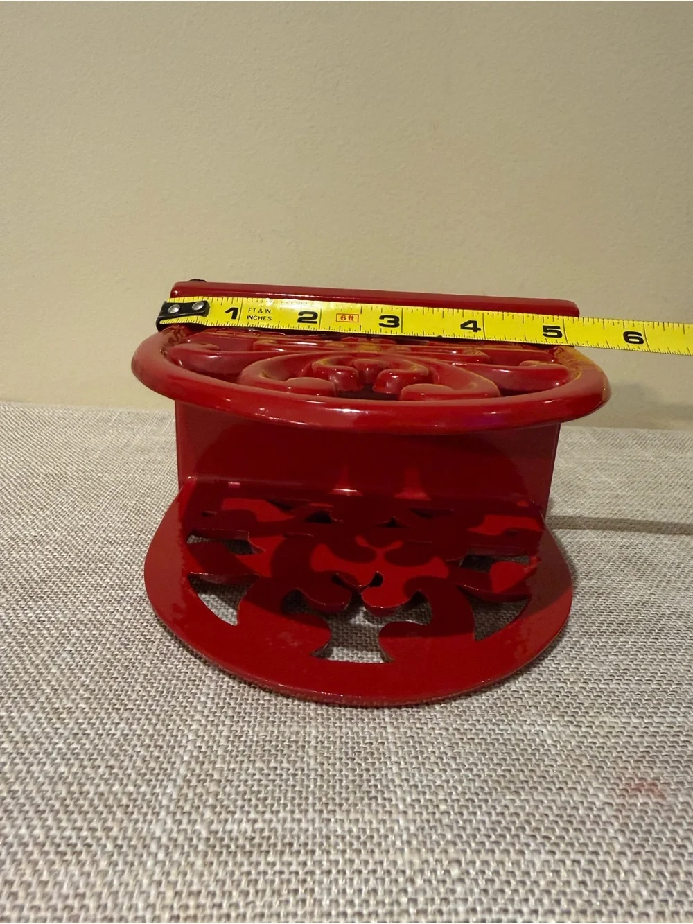 Vintage Red Ceramic Scrollwork Napkin Holder Heavy Centerpiece Home Decor