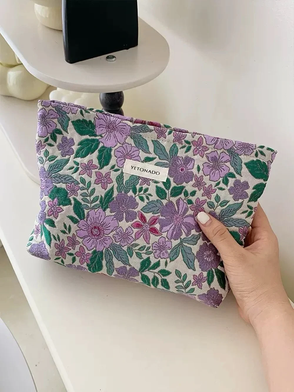Yetonado Lavender Floral Cosmetic Pouch - Purple & Green