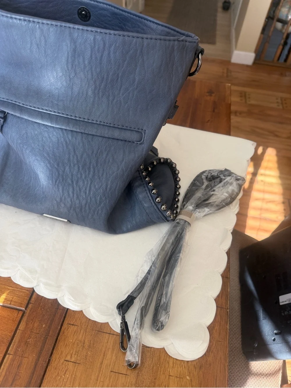Jessica Simpson Navy Blue Leather Stud-Trim Hobo Bag