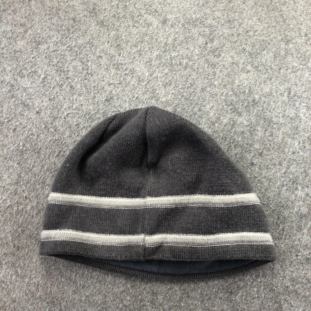 The North Face Hat Beanie Mens One Size Gray Striped Fleece Lined Winter Thermal