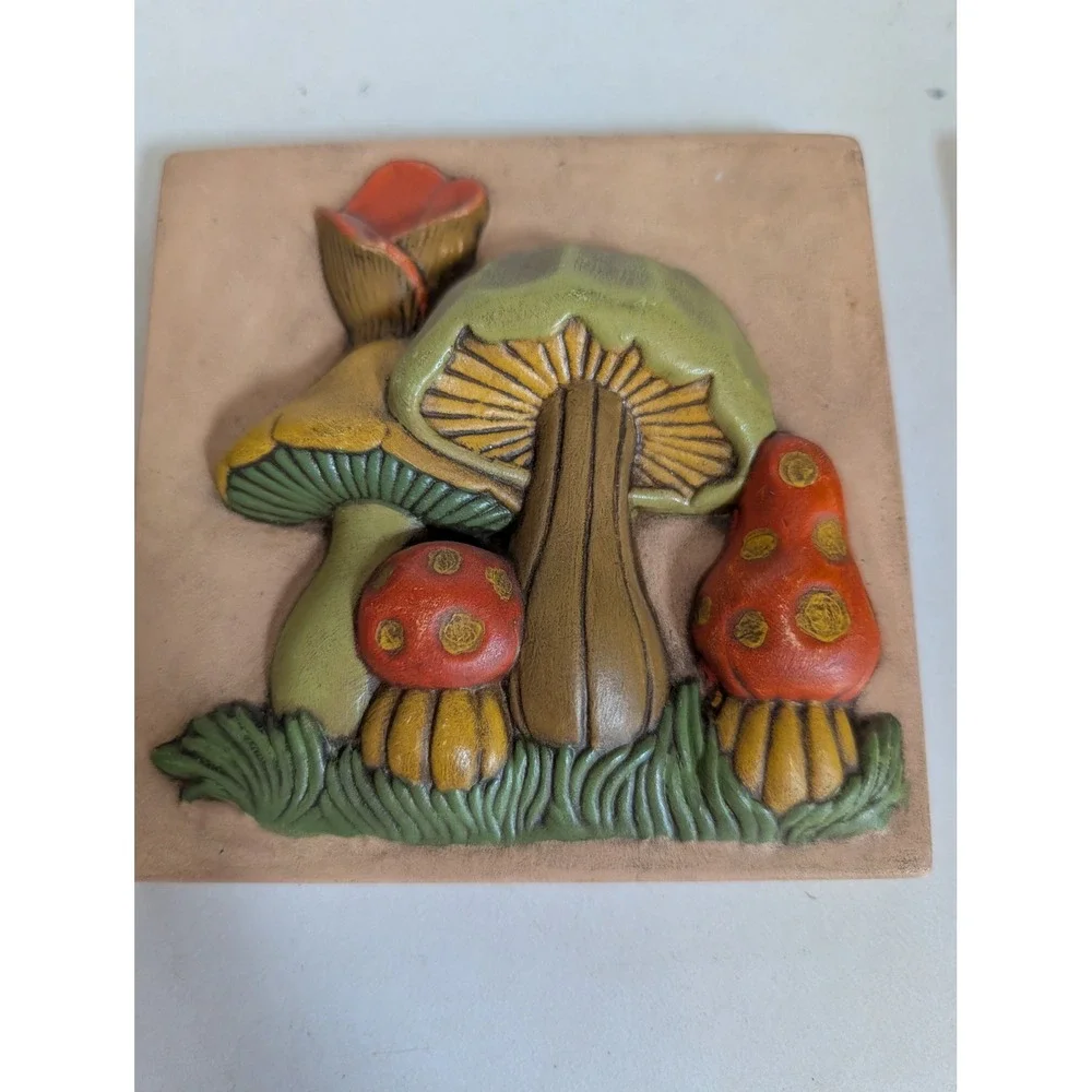 VTG 3D Mushroom Wall Art Plaque Trio Set Home Decor 5.5
