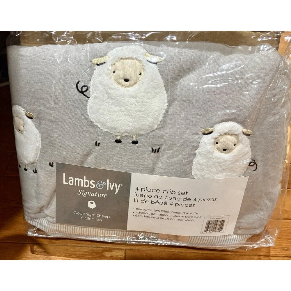 8 Pc. Signature Lambs & Ivy Goodnight Sheep Collection Grey Bedding Crib Set