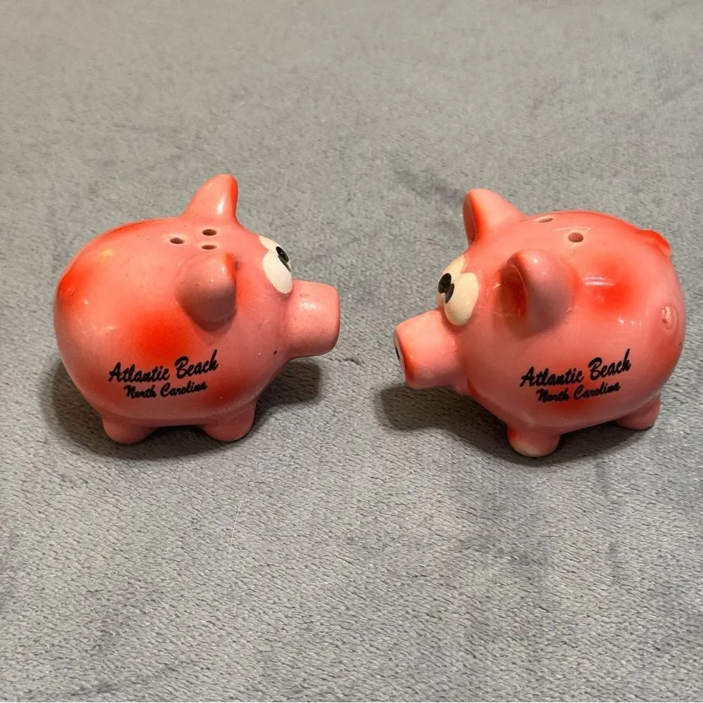 Vintage Goofy Pink Pig Ceramic Salt and Pepper Shakers