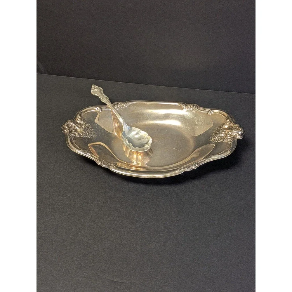 International Silver Company Silver-Plate Candy Dish & Silver Plate Spoon