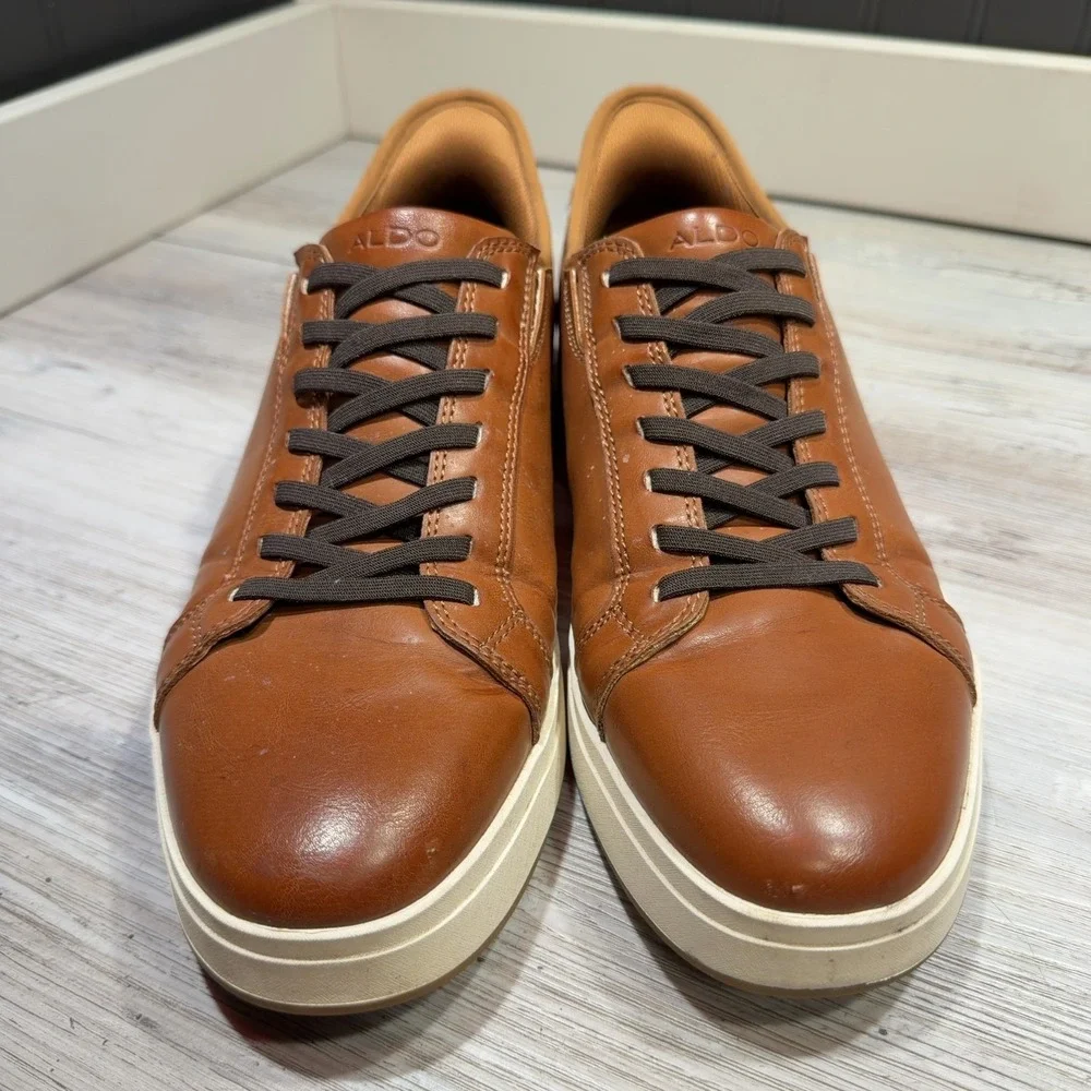 Aldo Scottie Sneaker Mens 10.5 Brown Faux Leather Low Top Lifestyle Casual Shoes