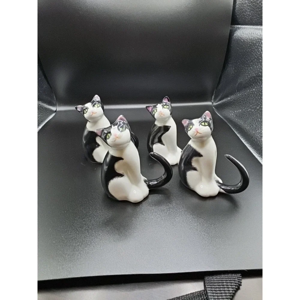4 Tuxedo Cat Bone‎ China Napkin Rings Vintage
