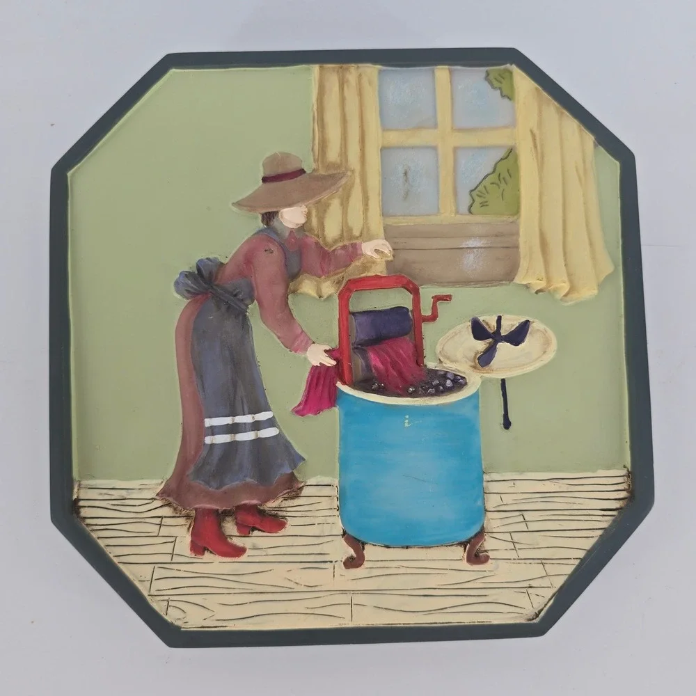 Vintage Laundry Wall Art Set of 3 Raised Relief Plaques Cottage Folk Decor