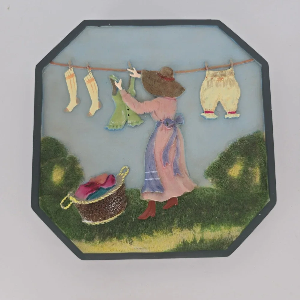 Vintage Laundry Wall Art Set of 3 Raised Relief Plaques Cottage Folk Decor