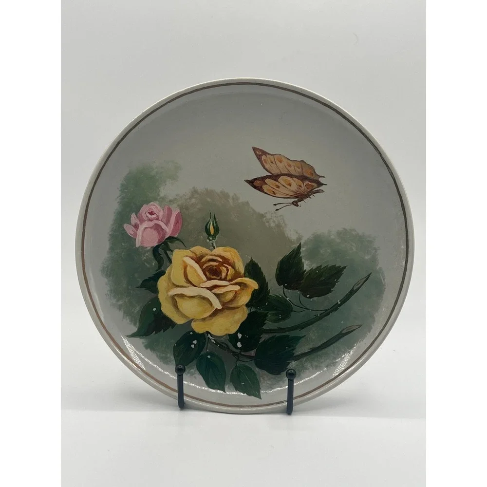 Vintage Universal BALLERINA Roses‎ Floral plate Signed Hand Painted M. Cronhardt