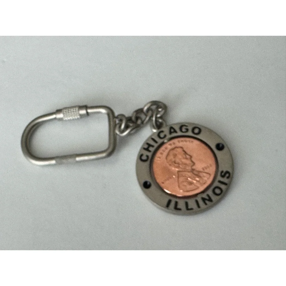 Chicago Illinois Souvenir Keychain Spinning 2004 Lincoln Penny‎ Style Key Ring