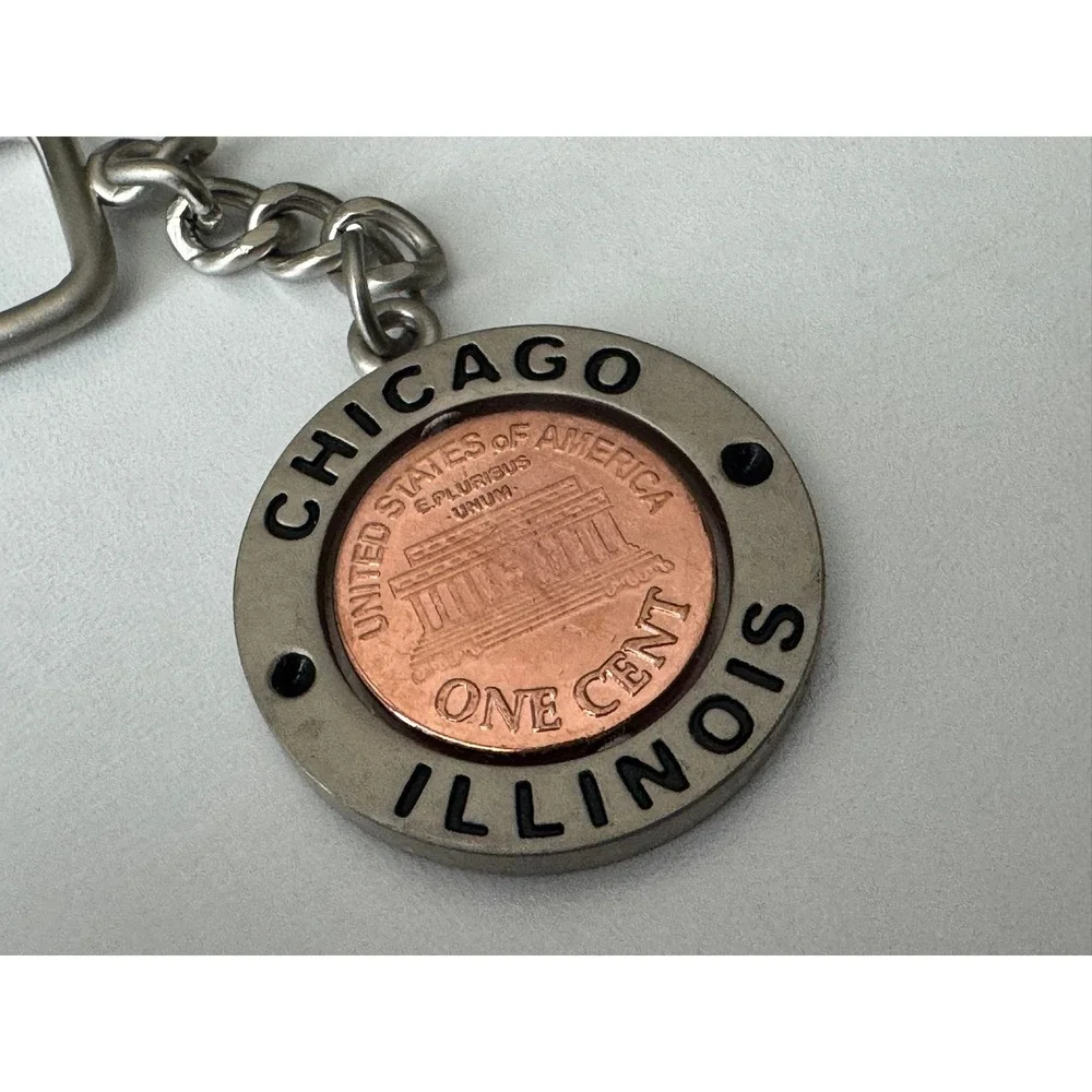 Chicago Illinois Souvenir Keychain Spinning 2004 Lincoln Penny‎ Style Key Ring