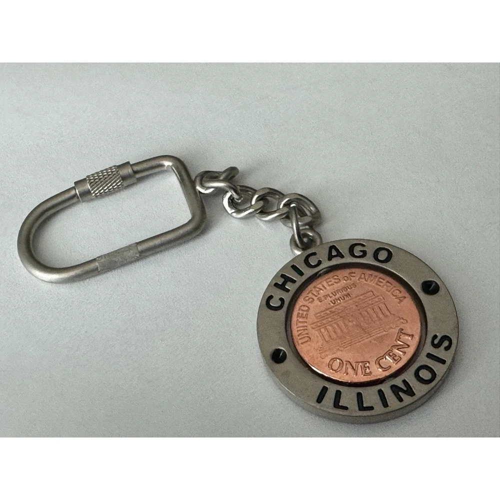 Chicago Illinois Souvenir Keychain Spinning 2004 Lincoln Penny‎ Style Key Ring