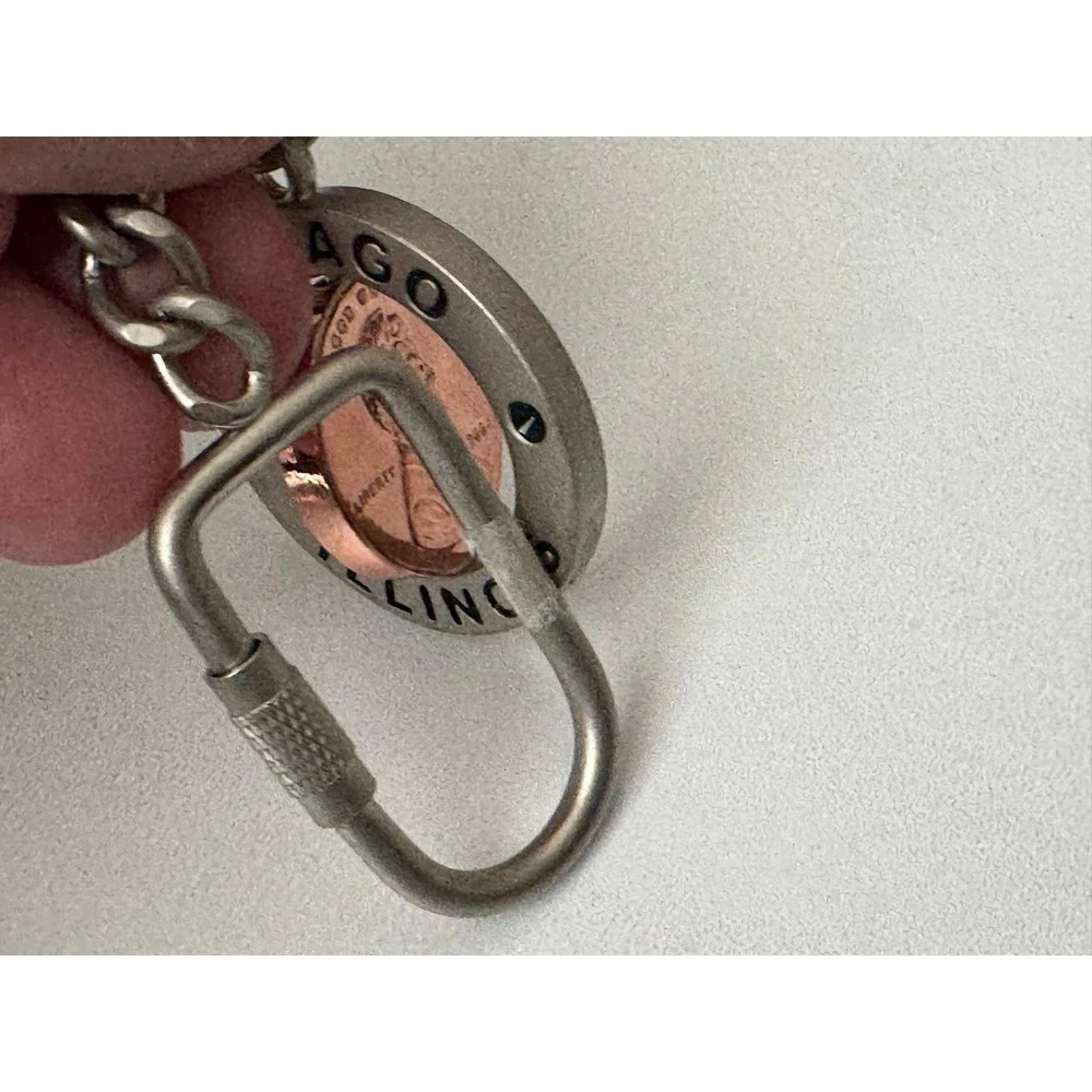 Chicago Illinois Souvenir Keychain Spinning 2004 Lincoln Penny‎ Style Key Ring