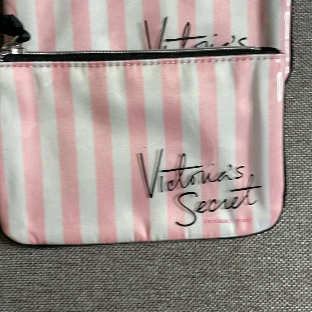 Victoria’s Secret pink and white signature stripe‎ pouches