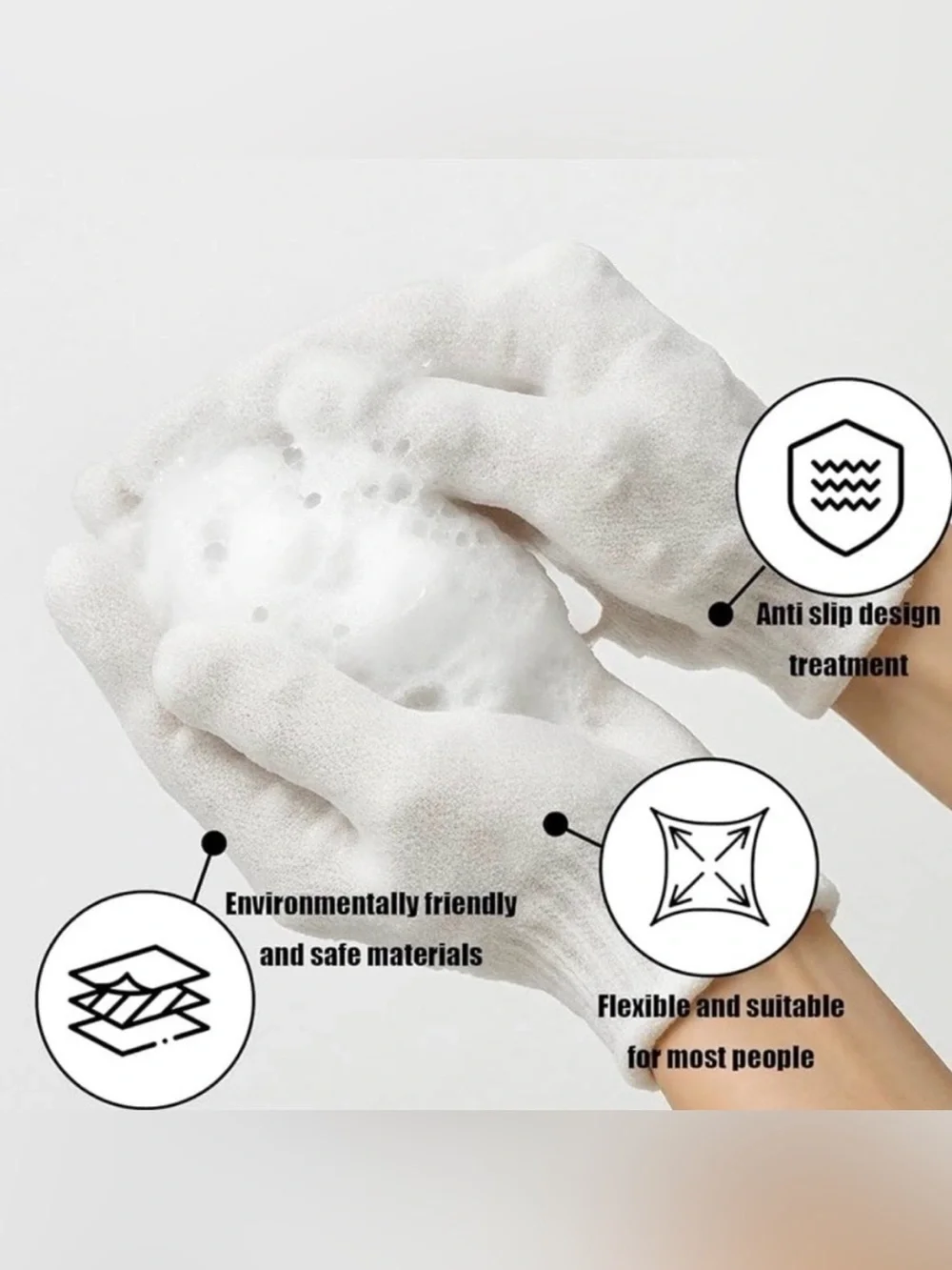 💞 New White Double-Sided Exfoliating Shower Glove