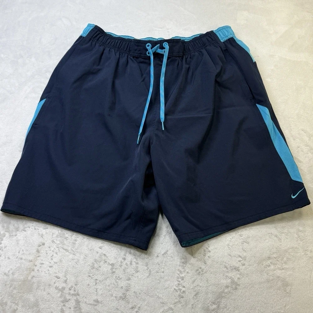 Nike Swim Trunks‎ XL Navy Blue Lined Athletic Shorts Swoosh