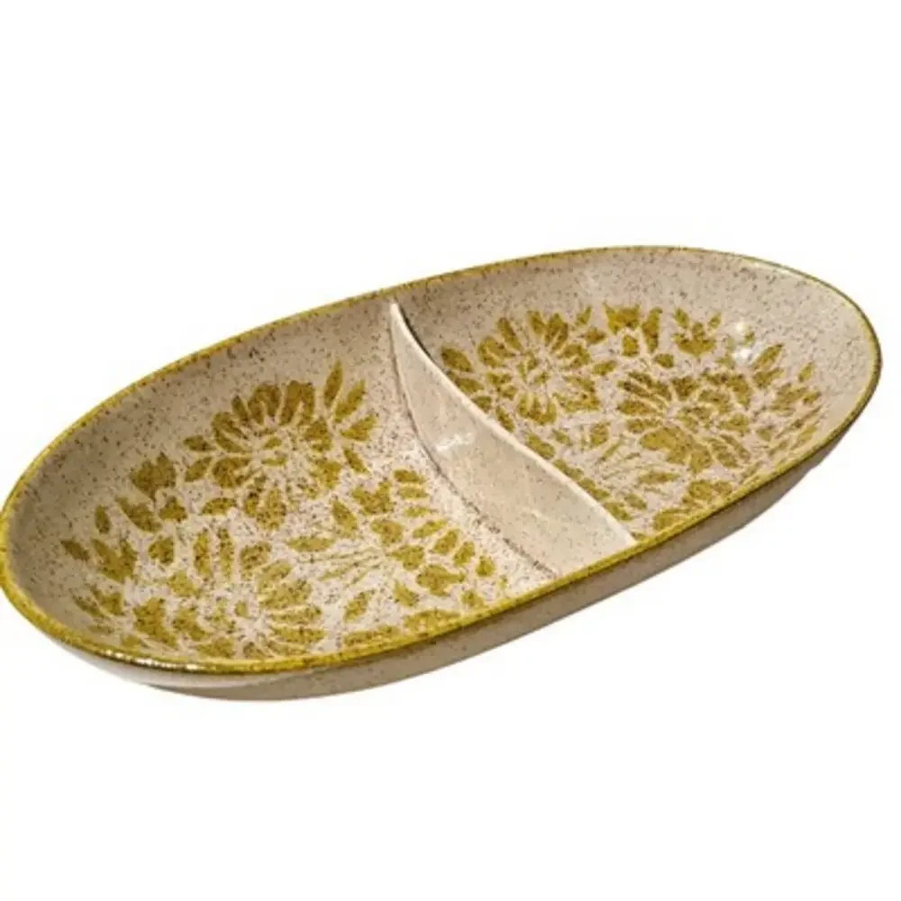 Vintage 60s Red Wing Damask Divided Vegetable Serving Dish‎ Oval 12