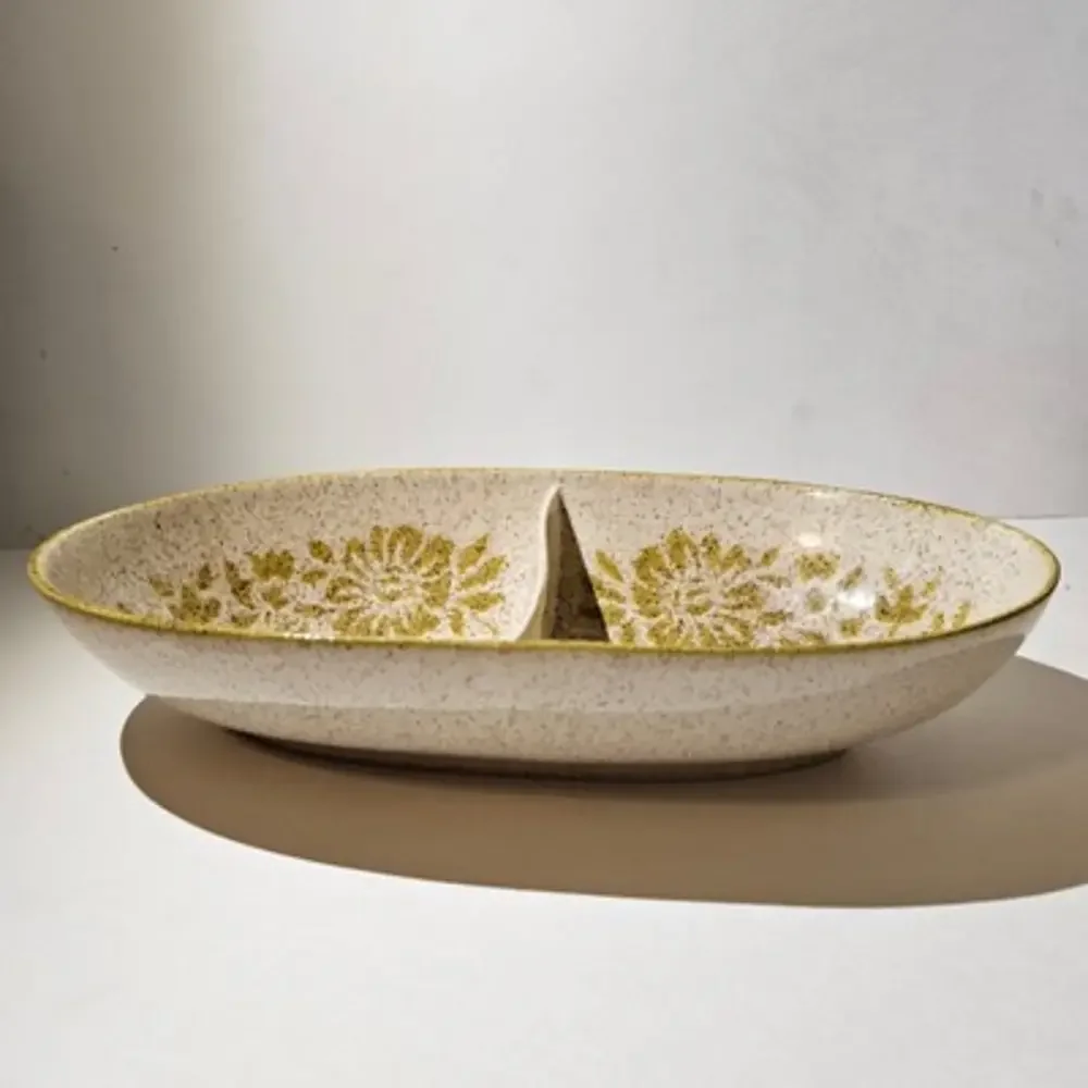 Vintage 60s Red Wing Damask Divided Vegetable Serving Dish‎ Oval 12